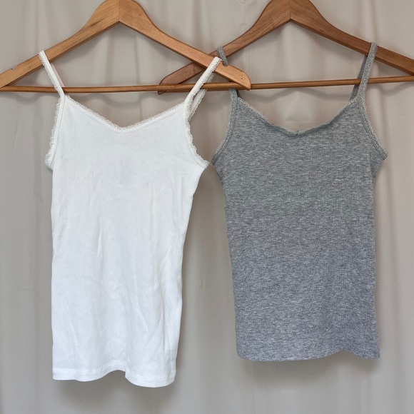 h&m girl ribbed camisoles lace v-neck bundle of 2 gray white 12-14y - Picture 1 of 8